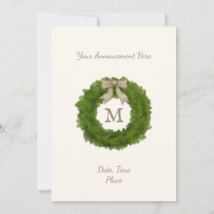 Monogrammed Cypress Evergreen Wreath Personalised Announcement