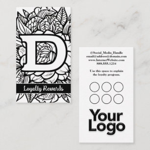 Monogrammed D Floral Black and White Company Logo Business Card