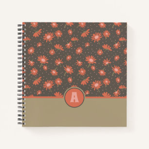 Monogrammed Daisies Coral Pink Brown Flowers Notebook