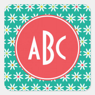 Monogrammed Daisy Dots Square Sticker