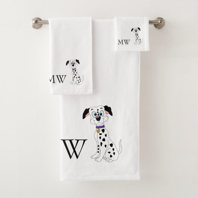 Monogrammed Dalmatian Dog Design Bath Towel Set (Insitu)