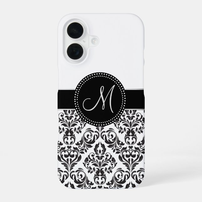 Monogrammed Damask iPhone 16 Case (Back)