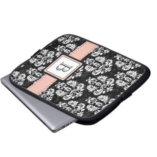 Monogrammed Damask Laptop Case Sleeve Pink Black