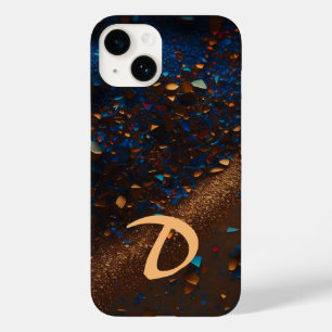 Monogrammed Dark Blue Sandy Brown Case-Mate iPhone 14 Case