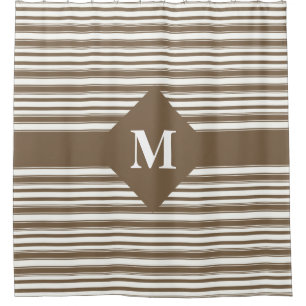 Monogrammed Dark Brown and White Stripes Shower Curtain