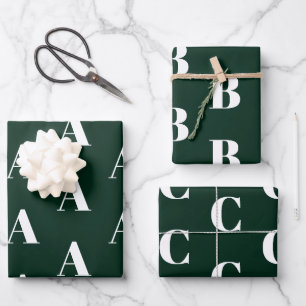 Monogrammed dark green custom initial pattern wrapping paper sheet