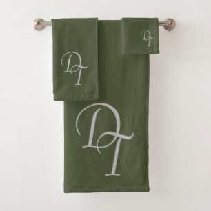 Monogrammed -   dark green solid bath towel set