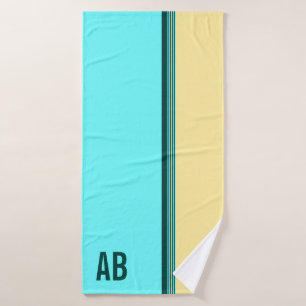 Monogrammed Dark Green Yellow Blue Stripes Bath Towel