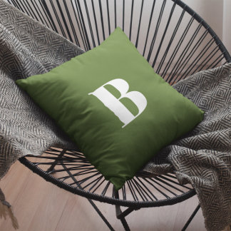 Monogrammed Dark Olive Green Cushion