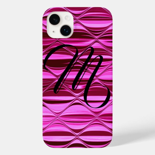 Monogrammed Dark Pink Shiny Satin Waves Case-Mate iPhone Case (Back)