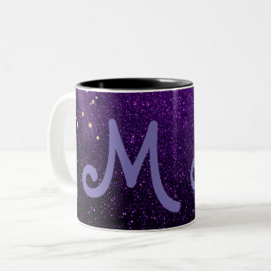 monogrammed dark purple glitter sparkles  Two-Tone coffee mug