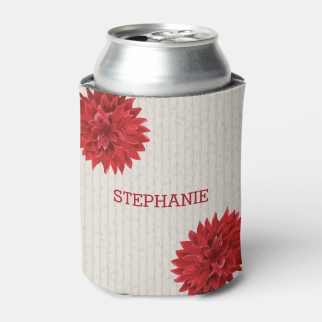 Monogrammed Dark Red Flower Can Cooler (Can Front)