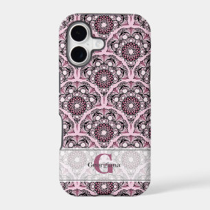 Monogrammed Deco Dusky Rose Cherry Blossom Mandala