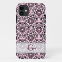 Monogrammed Deco Dusky Rose Cherry Blossom Mandala