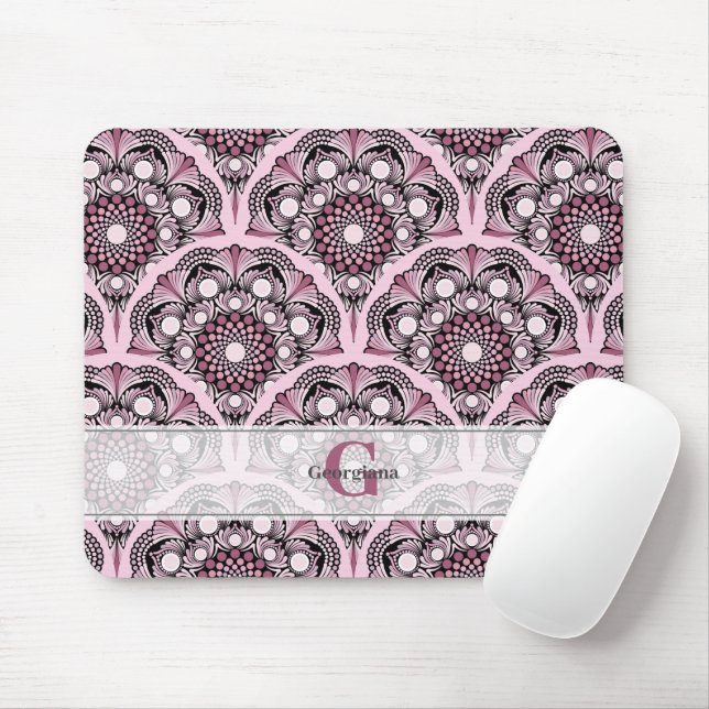 Monogrammed Deco Dusky Rose Cherry Blossom Mandala Mouse Pad (With Mouse)