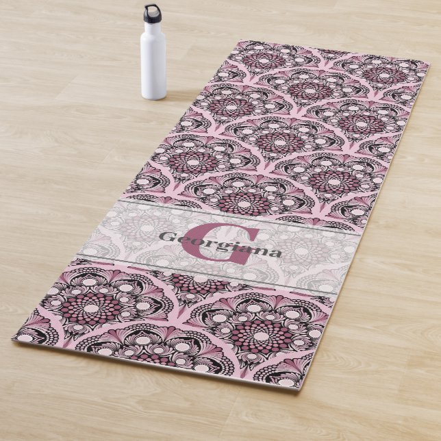 Monogrammed Deco Dusky Rose Cherry Blossom Mandala Yoga Mat (In Situ)