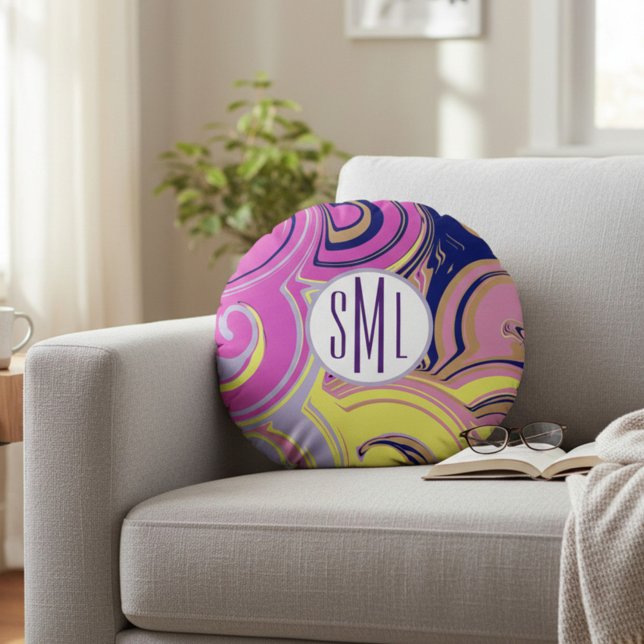 Monogrammed Decorative Accent Round Cushion (Creator Uploaded)