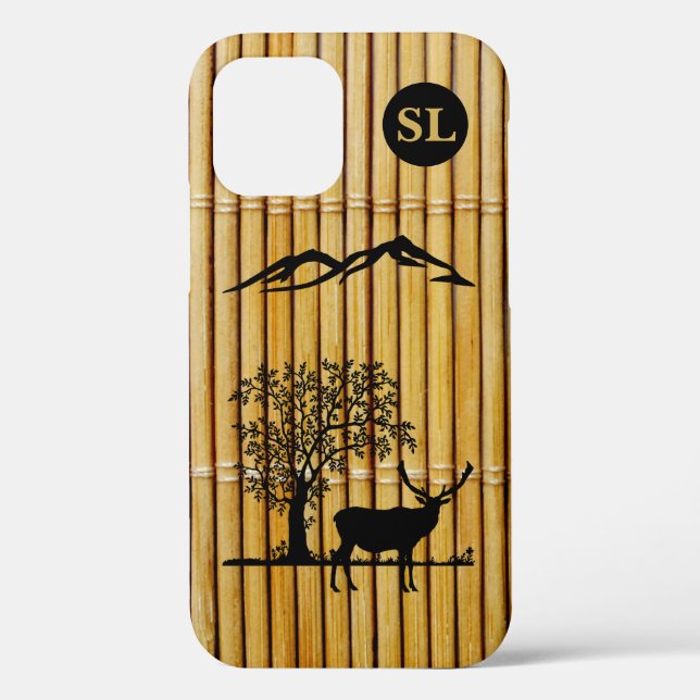 Monogrammed Deer Silhouette Apple iPhone 12 Case (Back)