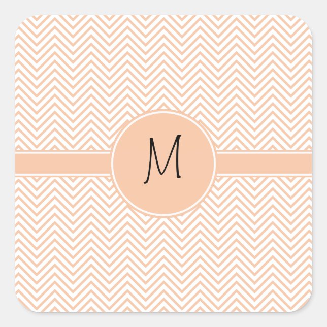 Monogrammed Delicate Trendy Orange Chevron Square Sticker (Front)