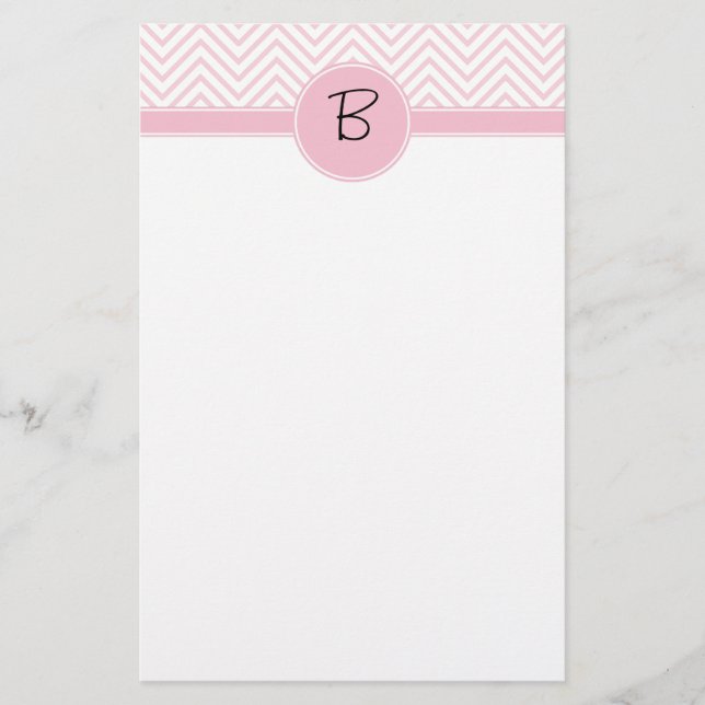 Monogrammed Delicate Trendy Pink Chevron Stationery (Front)