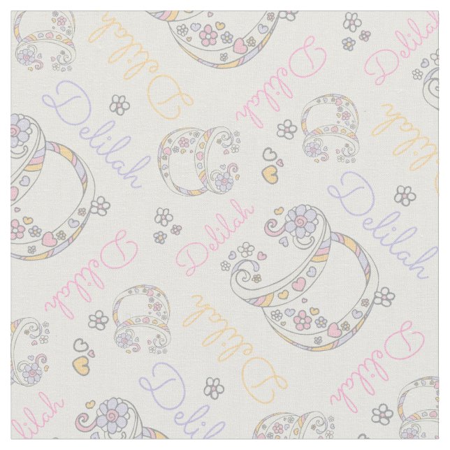 Monogrammed Delilah name and letter D fabric (Close Up)