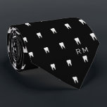 Monogrammed Dentist Orthodontist Tooth Pattern Tie<br><div class="desc">Your clients will love this small pattern tooth tie. You will personalise it with your monogram. It is designed to be for two initials,  your first and last name. 
On a black background it makes a bold and iconic look for your dental or orthodontic office.</div>