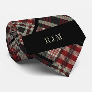 Monogrammed Diagonal Plaid in Deep Red Tie