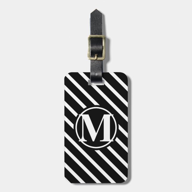 Monogrammed Diagonal Striped Luggage Tag (Front Vertical)
