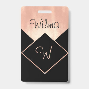 Monogrammed Diamond Logo Metallic Feminine Modern ID Badge