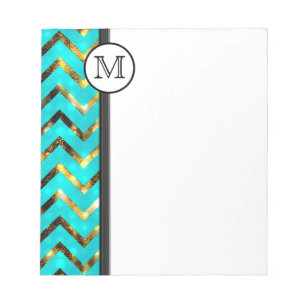 Monogrammed diva blue gold chevron pattern notepad