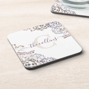Monogrammed Dried Floral Hard plastic coaster