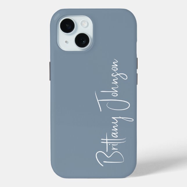 Monogrammed Dusty Blue Case-Mate iPhone Case (Back)