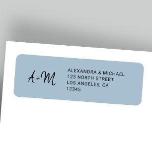 Monogrammed dusty blue wedding return address return address label