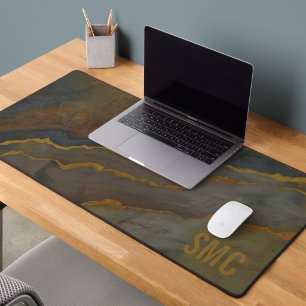 Monogrammed Earth Tone Geode Marble Desk Mat