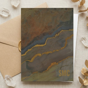 Monogrammed Earth Tone Geode Marble Thank You Card