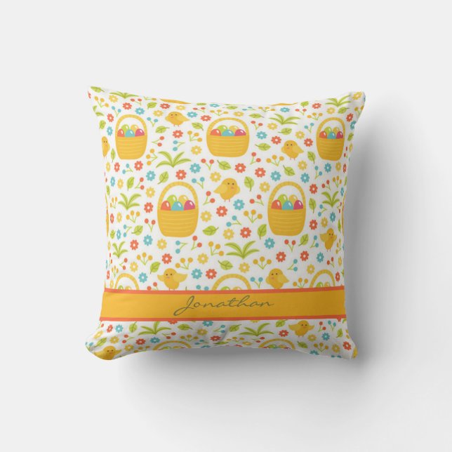 Monogrammed Easter Eggs in Basket Cushion (Front)