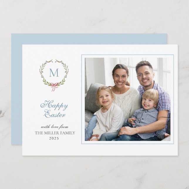 Monogrammed Easter photo greetings Card (Front/Back)