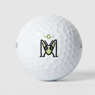 Monogrammed Edgy Grasshopper  Icon Face Front View Golf Balls