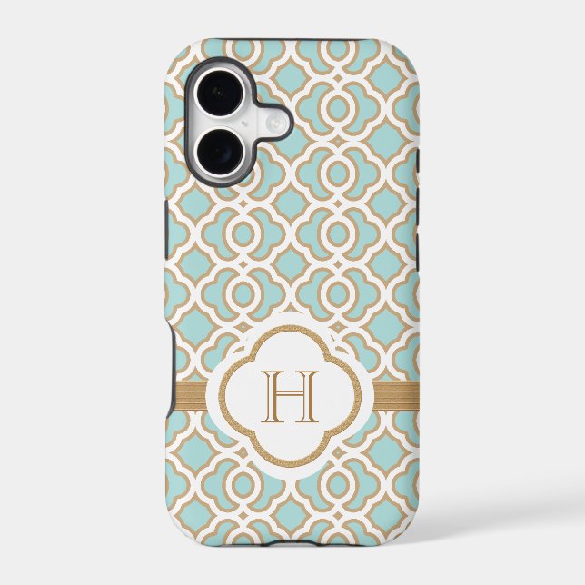 Monogrammed Eggshell Blue Gold Moroccan (Back)