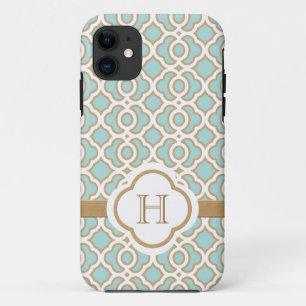 Monogrammed Eggshell Blue Gold Moroccan iPhone 11 Case