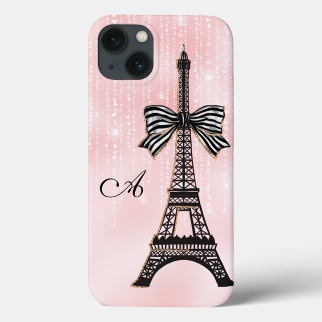 Monogrammed Eiffel Tower Pink and Black Paris Case-Mate iPhone Case (Back)