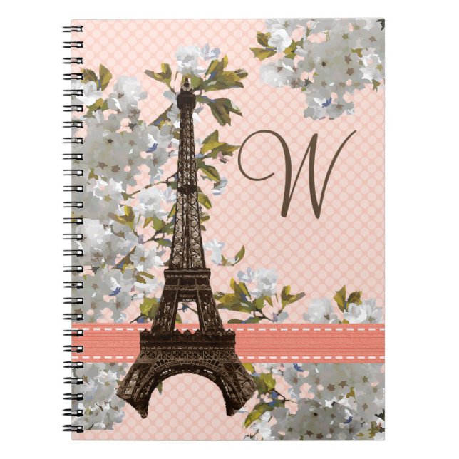 Monogrammed Eiffel Tower Spiral Notebook Journal (Front)