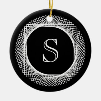 Monogrammed Elegant Black and White Ceramic Ornament