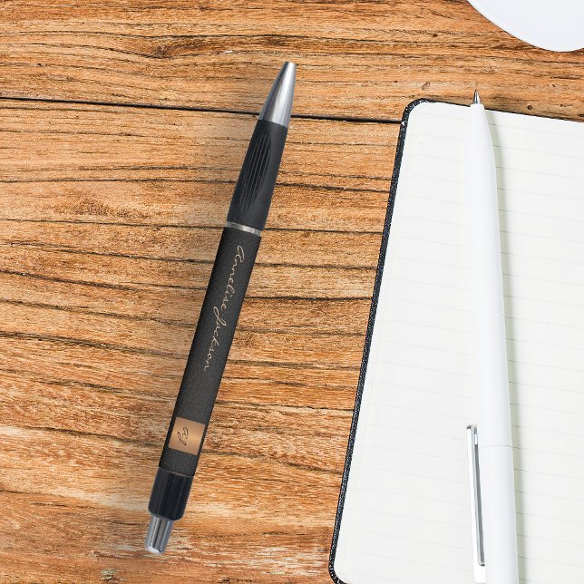 Monogrammed elegant black gold name script office (Creator Uploaded)