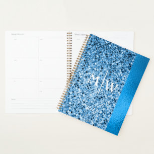 Monogrammed Elegant Blue Glitter Look Luxury  Planner
