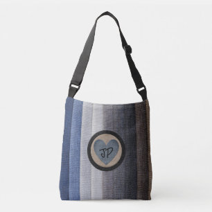 Monogrammed Elegant Blue Tone Tote Bag with Heart