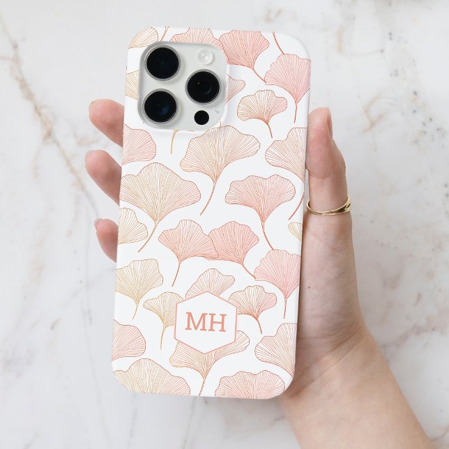 Monogrammed Elegant Blush Pink Ginkgo Leaf Pattern Case-Mate iPhone Case (Monogrammed Elegant Blush Pink Ginkgo Leaf Pattern Case-Mate iPhone Case)