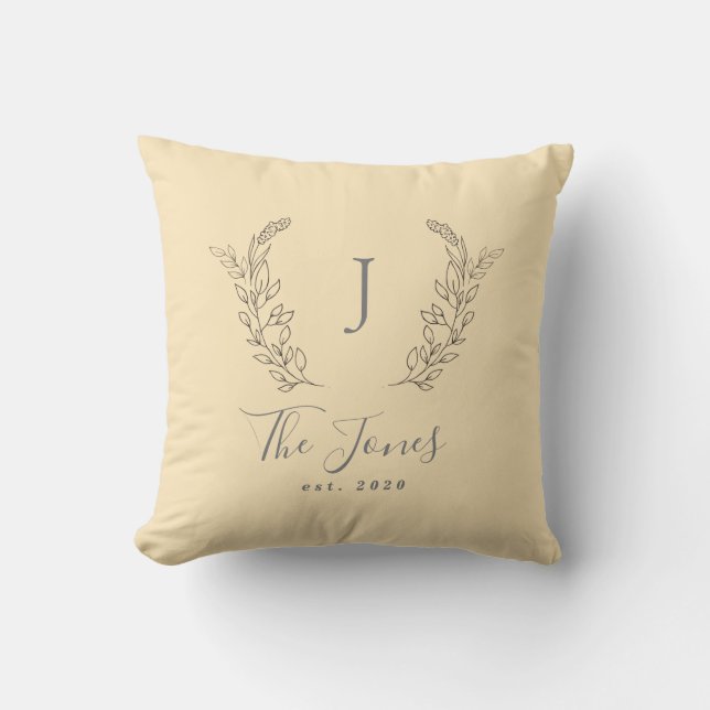 Monogrammed elegant chic family name cushion (Front)