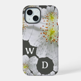 Monogrammed Elegant Cute Floral Art Charcoal iPhone 15 Case