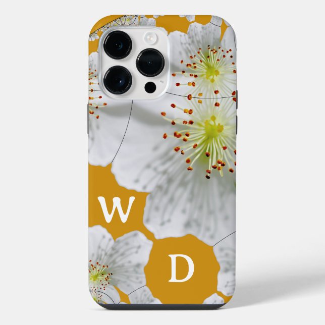 Monogrammed Elegant Cute Floral Art Dark Gold iPhone Case (Back)